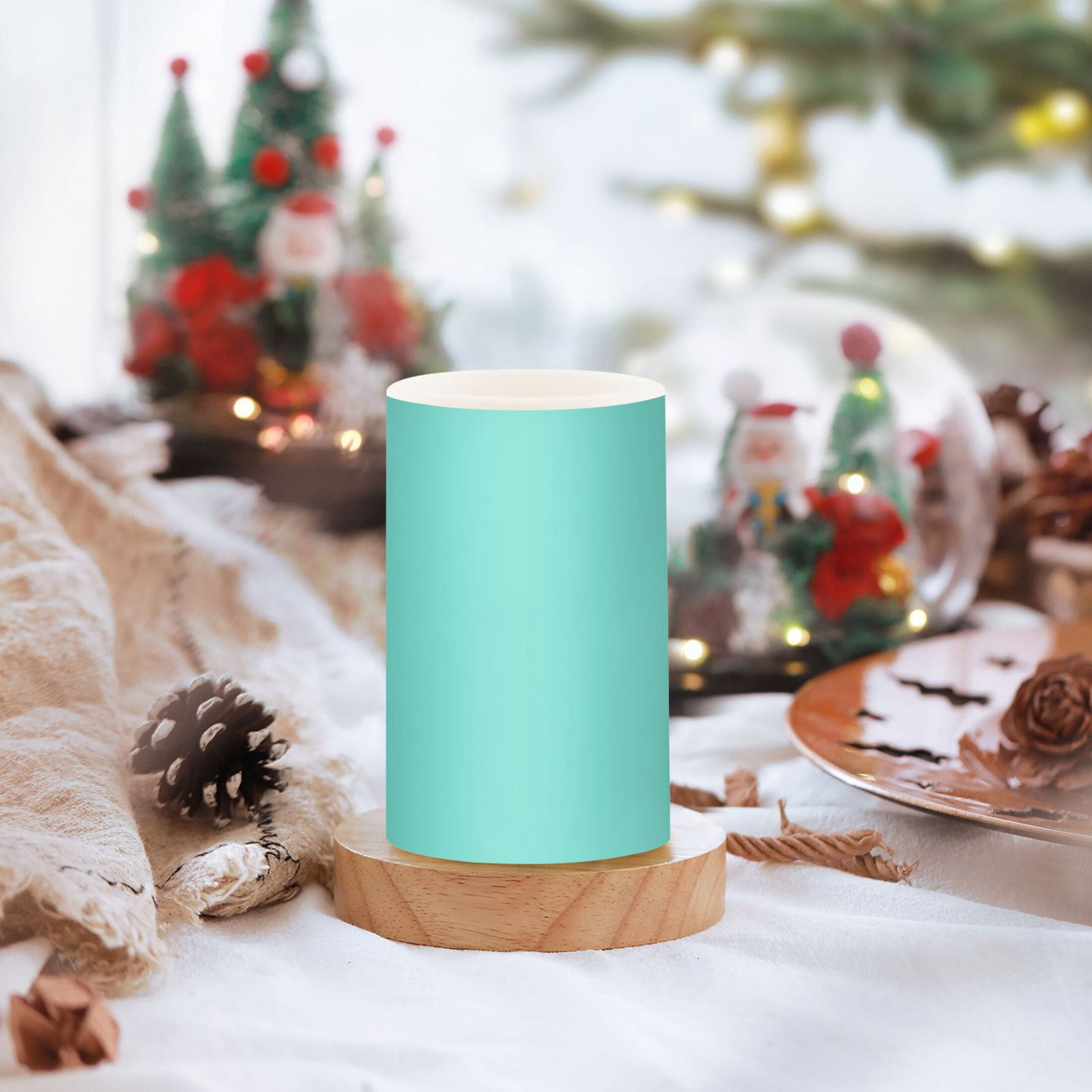 Turquiose Teal Flickering Flameless Candles Battery Operated with Remote Timer LED Pillar Candles Set of 2