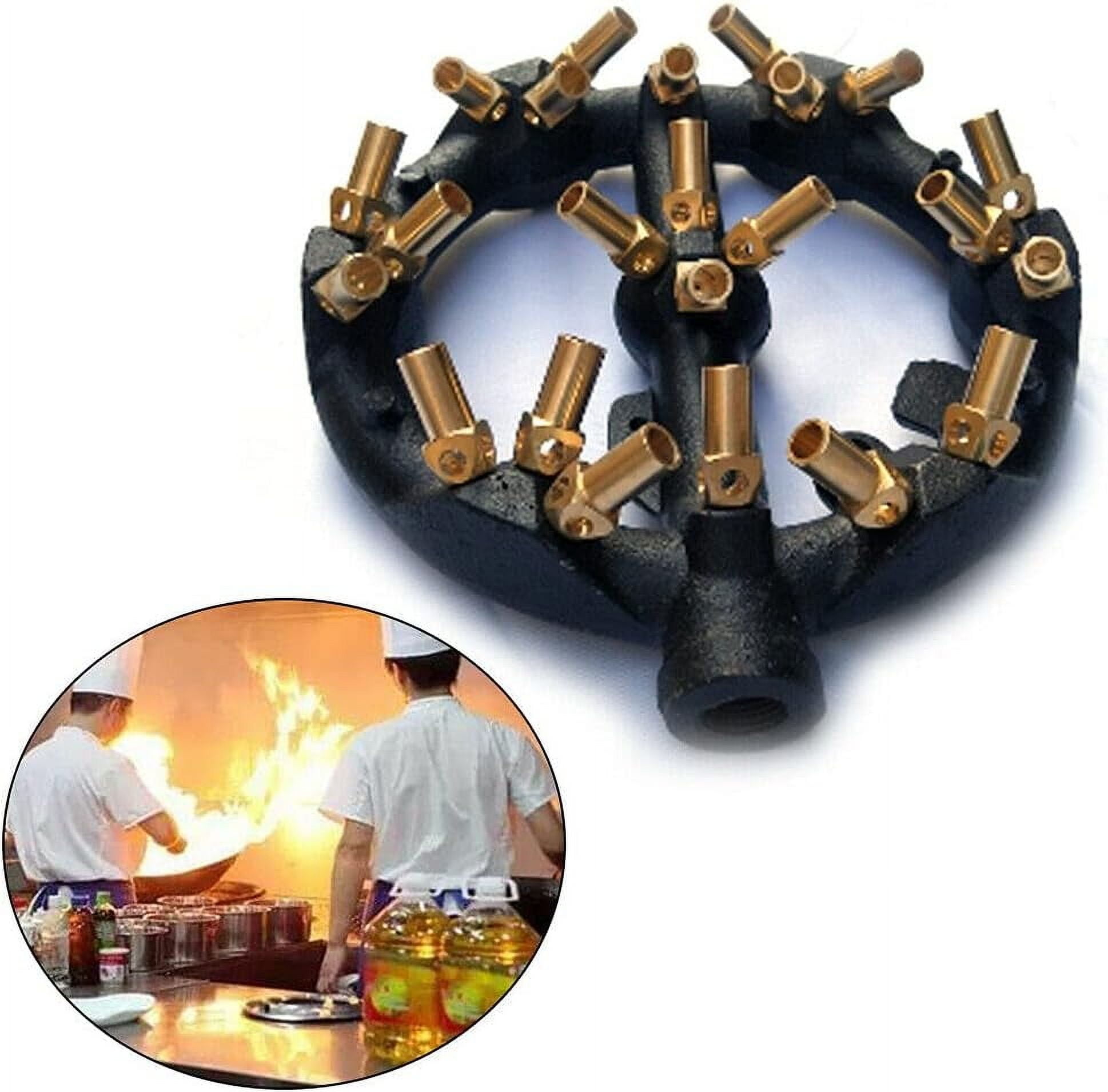 Natural Gas Jet Burner Cast Iron Body Brass Burner High Power Multi-nozzles Stove Jet Burner for Chinese Wok Range, Grilling, Stir Fry (23 Tips)