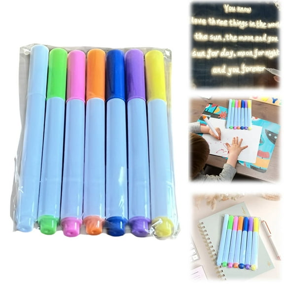 New Led Colored Acrylic Board, Luminous Acrylic Message Board, With Adjustable Bracket And 7-Color Pen -2Ml Office Pens, 7 Glowing Pens Pen, White