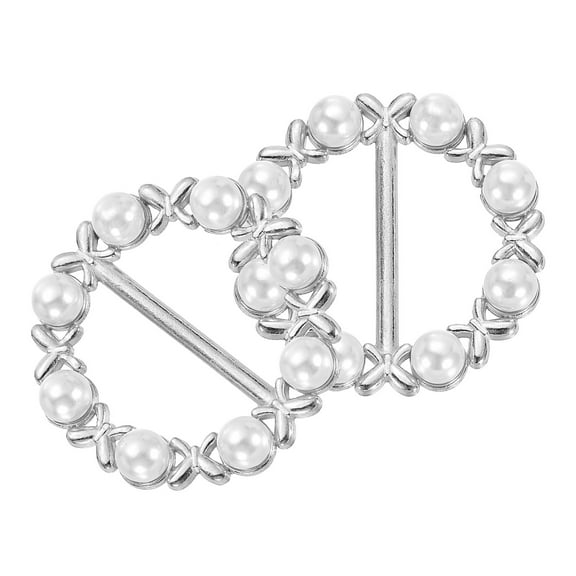 Uxcell 2Pcs Silk Scarf Ring Clip Pearl Leaf Shape T-Shirt Ties Buckle, Silver