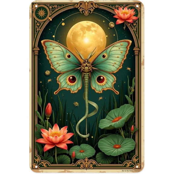 Butterfly Moth Vintage Botanical Art Metal Tin Sign Wall Decor for Garden Yard Porch Home Bedroom Kitchen 8 x 12 in