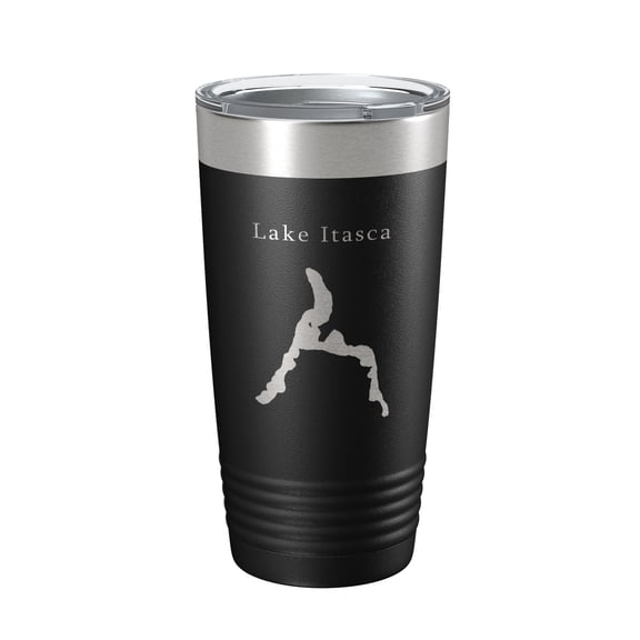 Lake Itasca Map Tumbler Travel Mug Insulated Laser Engraved Coffee Cup Minnesota 20 oz Black