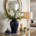 thumbnail image 2 of Ceramic Temple Jar with Lid for Living Room Decor - Contemporary Flower Vase for Bedroom, Home Styling, and Kitchen Counter - Sculpted House Accent for Office and Table Decor - 18", Blue & Gold, 2 of 13