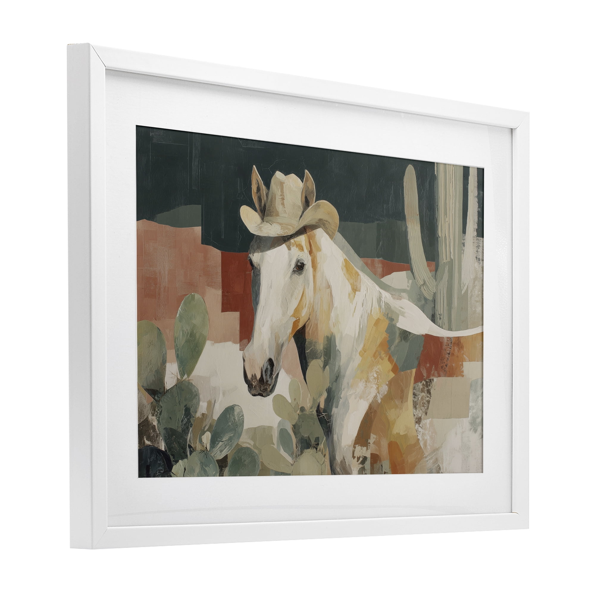 Stupell Industries Horse in Cowboy Hat White Framed Print Under Glass, design by Chromatic Storm Studio