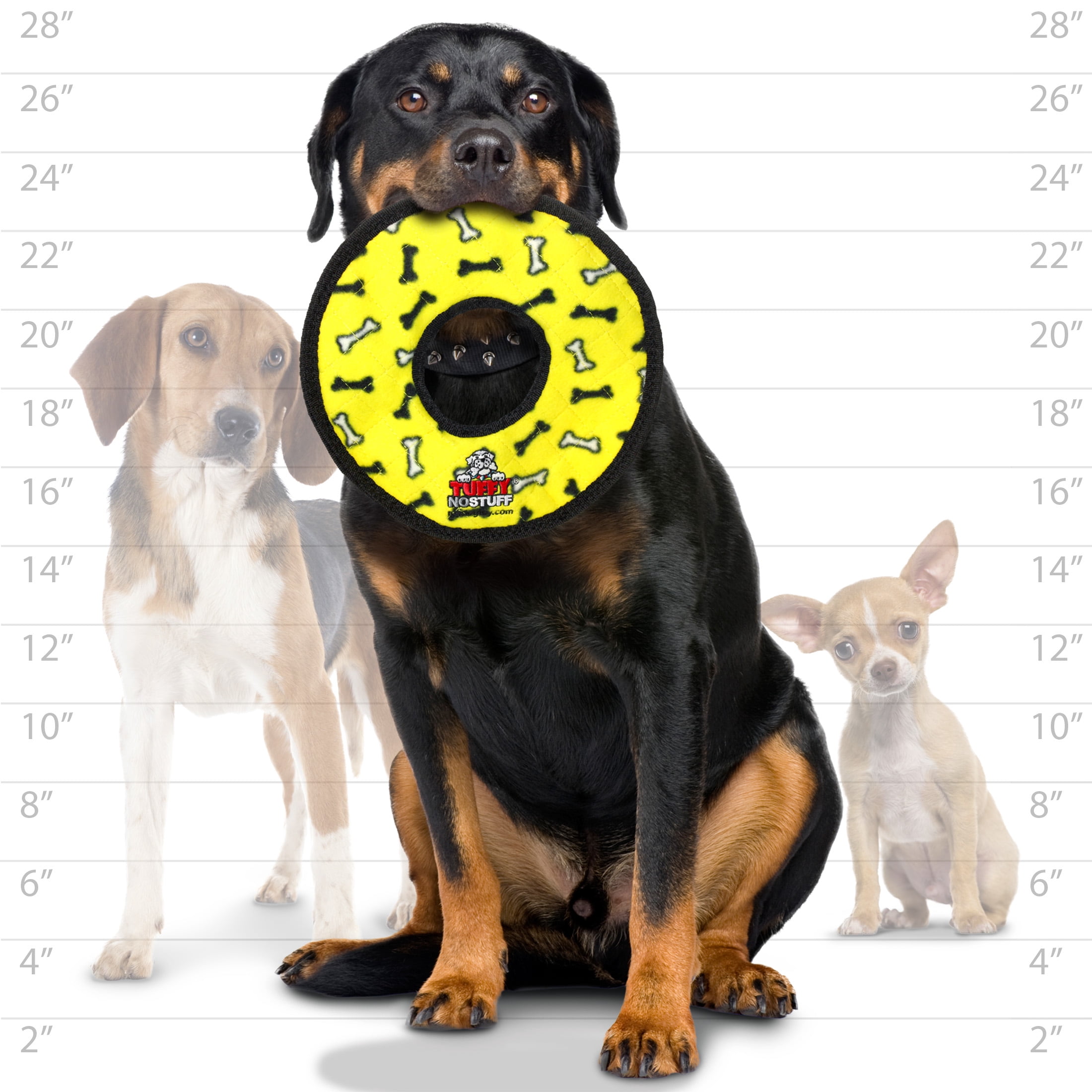 Tuffy No Stuff Ultimate Ring Yellow Bone Durable Squeaky Dog Toy
