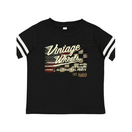 

Inktastic Vintage Wheels over top American Racing Flag Gift Toddler Boy or Toddler Girl T-Shirt