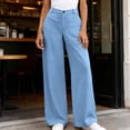 thumbnail image 2 of ClodeEU Women's High Waisted Draped Straight Wide Leg Dress Pants with Pockets ,Solid Color Casual Office Trousers Sky Blue,Women's Plus XL, 2 of 9
