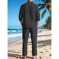 thumbnail image 6 of Men's Linen Blend Camp Collar Long Sleeve Shirt and Drawstring Pants Two Piece Outfit Black S, 6 of 7
