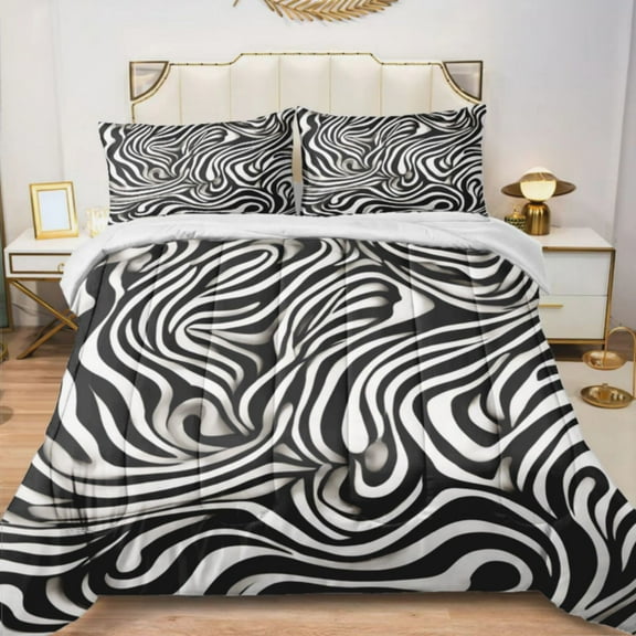 Quilted Comforter Duvet, All Season Duvet, Soft Bedding 3 Set, 1 Duvet Comforter & 2 Pillow Case, Zebra Pattern, Twin