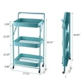 thumbnail image 6 of Innovaze Foldable 3 Tier Rolling Utility Cart, Rolling Metal Storage Organizer with Handle and Lockable Wheels,Black, 6 of 7