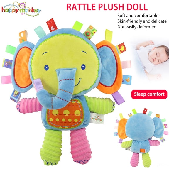 EASTIN Baby Tags Toy, Taggie Security Blanket Elephant Stuffed Toy, Baby Plush Sensory Tag Toy with Ribbons & Rattle,Baby Gifts for Newborns,Infant