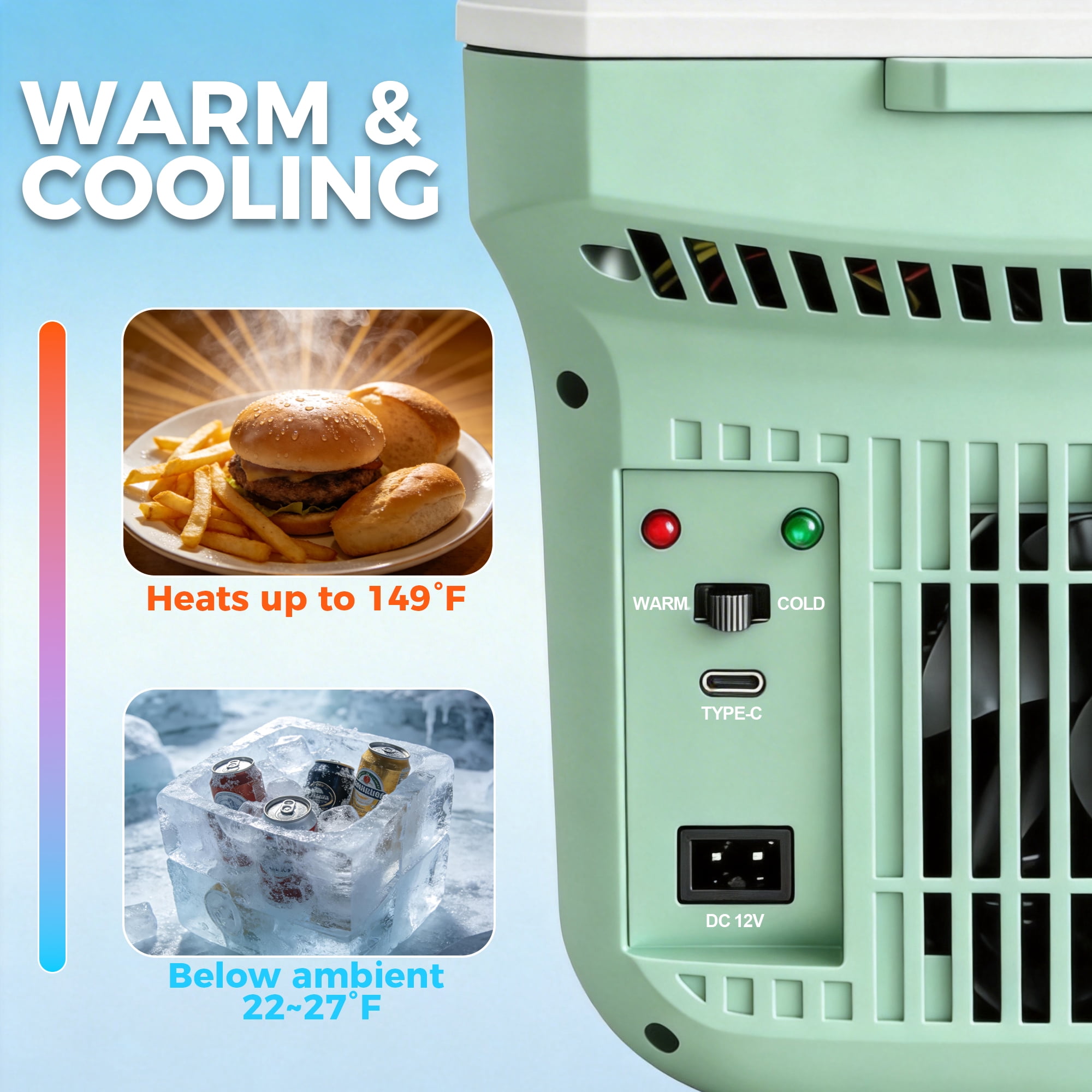 IceBlue 8L car refrigerator(9V type-C/12V DC), Dual Temperature (Cold and Hot), compact Mini Fridge for Camping, Travel, Truck, Home, Fishing, RV and Outdoor, with Shoulder Strap