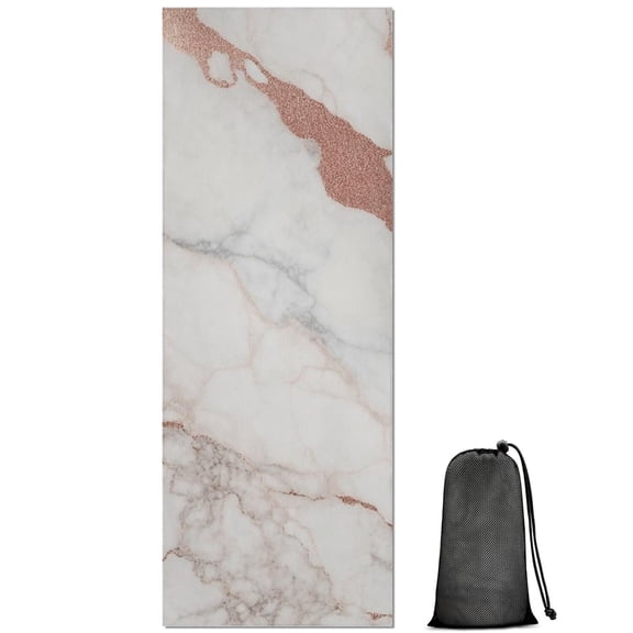 White Rose Gold Marble Pattern Hot Yoga Mat Towel Non Slip for Hot Yoga - Quick-Drying Yoga Mat Cover with 4 Corner Pockets with Travel Bag - Hot Yoga Towel Non Slip 70"x26"