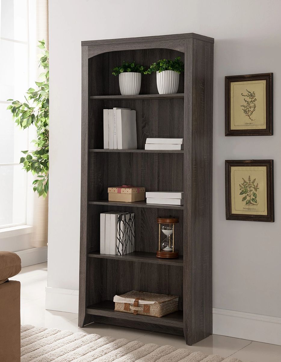 FC Design 5Tier Closed Back Standard Bookcase in Distressed Grey