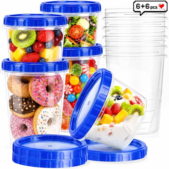 Kidsjoy 12 Pcs Freezer Storage Containers with Lids, 16oz 32oz Food Storage Meal Prep Containers for Soup, BPA-Free Reusable Pantry Organizer, Leakproof/ Microwave/ Dishwasher Safe