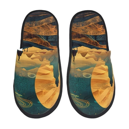 Balery Sunset Desert Journey Slient Indoor Furry Fleece Comfort House Shoes Soft Non-Slip Home Shoes Cotton slippers House Slippers-- Medium