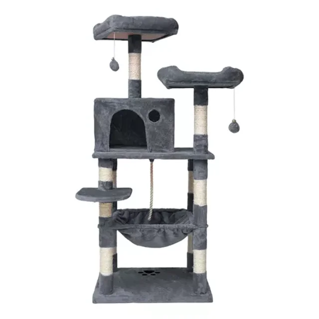Torre para Gatos Bluelander Gris Oscuro 1.5 M Hamaca Rascador Múltiples Niveles