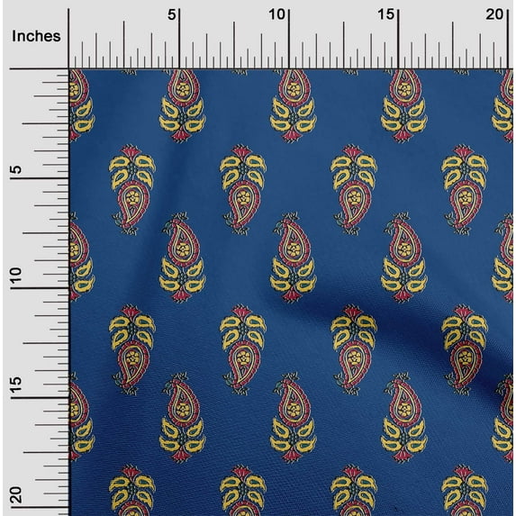 oneOone Organic Cotton Poplin Twill Fabric Leaves & Paisley Block Decor Fabric Printed BTY 42 Inch Wide
