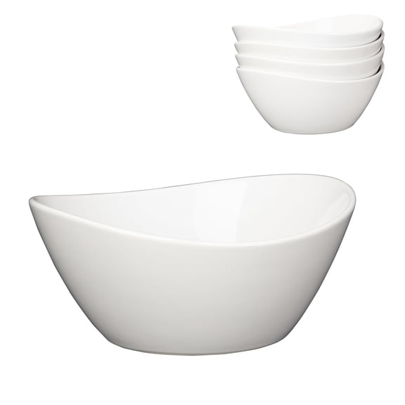 Soonbuy 4-Pack 8 Inch 42oz Porcelain Oval Bowls - Large Serving Dishes, Versatile Ceramic Bowls for Salad, Cereal, Soup, Pasta & Ramen, Dishwasher Microwave Oven