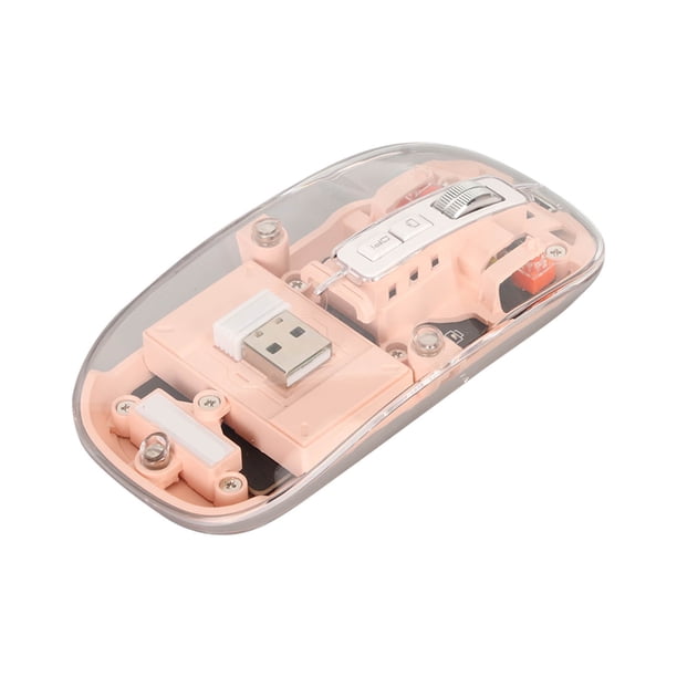 Ratón inalámbrico Bluetooth 2,4 G transparente de 2400 DPI, recargable, 400 mAh, RGB, colorido, rosa