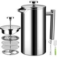 thumbnail image 1 of Cafetera Prensa Francesa de Acero Inoxidable de Doble Pared, 750ml Cafetera y Tetera Cafetera de &Eacute;mbolo con 2 Filtros, 1 Cucharas y 1 Cepillo de Esponja para Hacer Caf&eacute; y T&e, 1 of 6