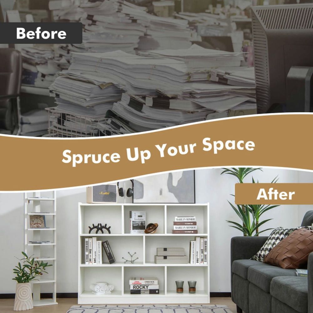 Demi Bonn 3-Tier Open Bookcase, 8-Cube Floor Standing Storage Shelves Display Cabinet, Free-standing Bookshelf, White