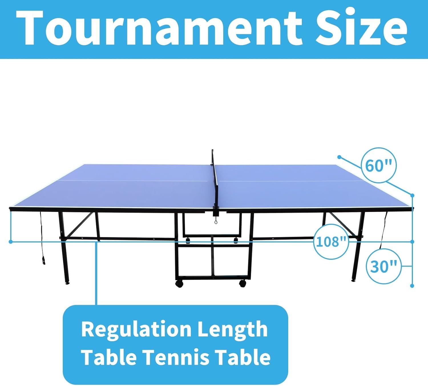 HooKung 9ft Mid-Size Table Tennis Table, Foldable Ping Pong Table sets, 0.5'' Thick for Indoor with Net, 2 Table Tennis Paddles and 3 Balls