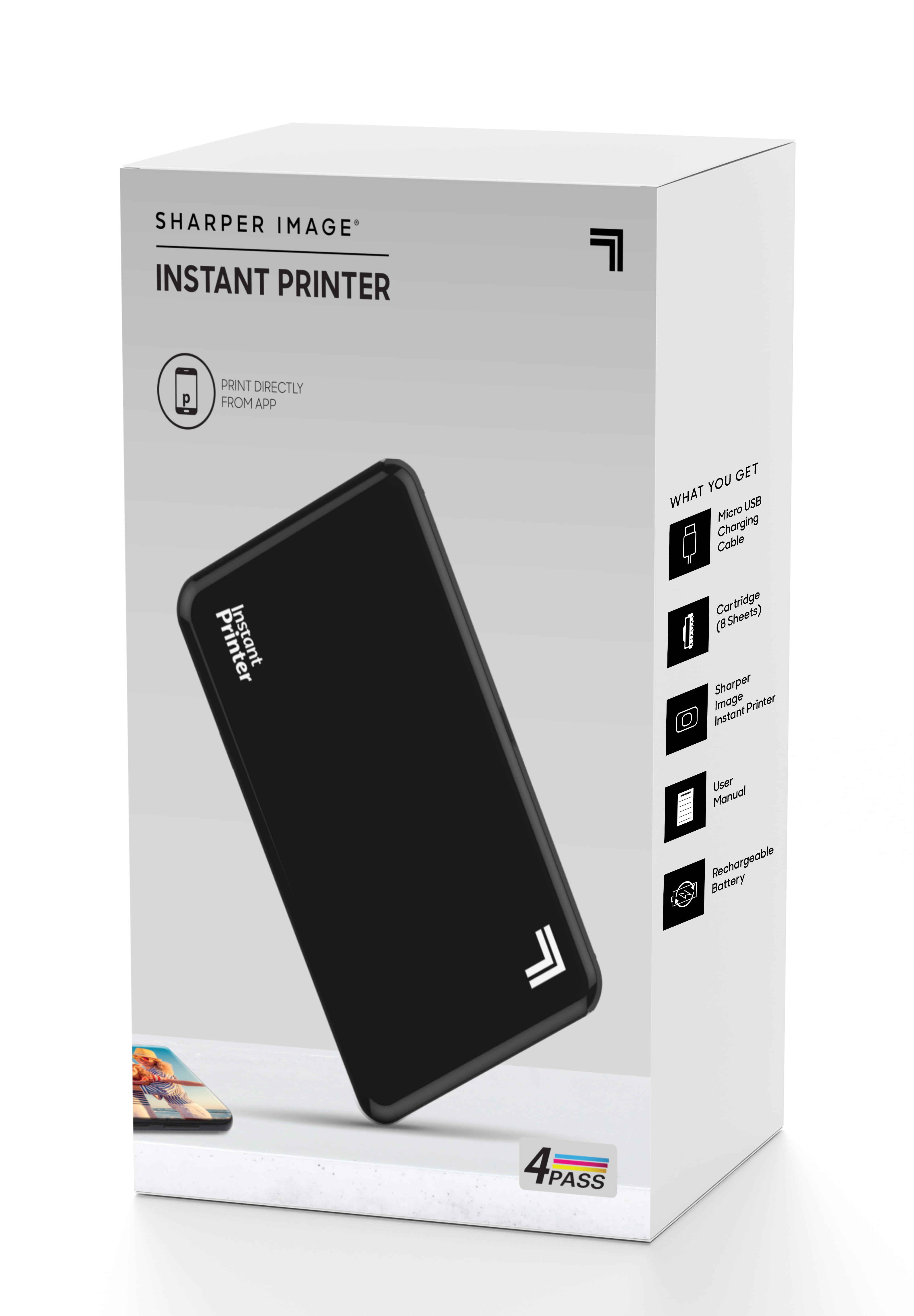 Refurbished Sharper Image Instant Printer, 2.1 x 3.4in Print, 4Pass