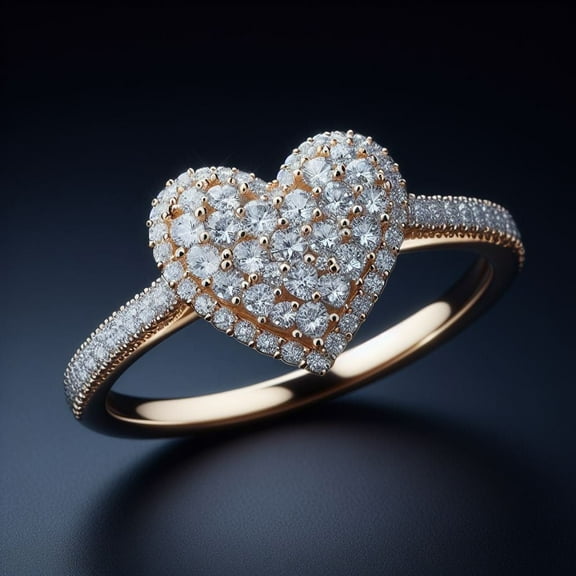 True Elegant Heart Ring, 2 ct. t.w. Natural Diamond, 14KT Yellow Gold Plated, Ring Size 5
