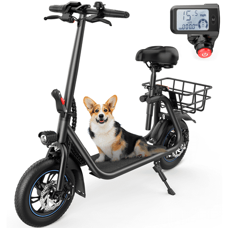 KEESTP 450W Electric Bike with Basket for Pet, 12 inch Commuter Electric Scooter for Adult - up to 21 Miles 15.5MPH