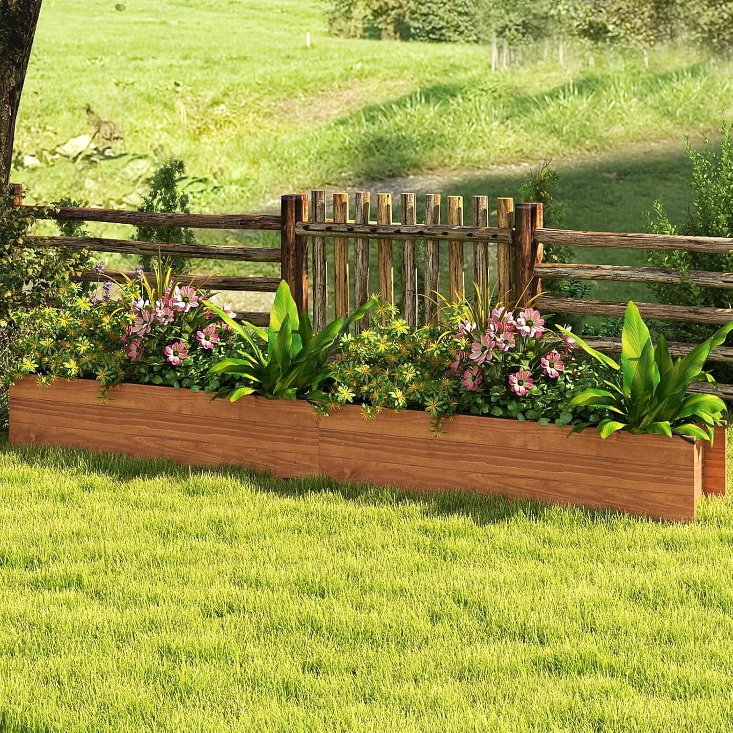 ZMSHOP Raised Garden Bed, 44" x 11" x 10" Wood Rectangle Planter Box with Drainage Holes, Water-Resistant Paint, Decorative Window Box, Outdoor Garden Bed for Fruit Vegetable Flower Herb, Orange