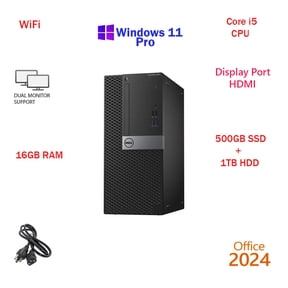 Restored Windows 11 Dell i5 6500 3.2GHZ 16GB RAM 500GB SSD + 1TB HDD WiFi Desktop Computer PC Office24