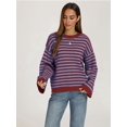 thumbnail image 4 of Womens Long Sleeve Sweater Striped Oversized Sweaters Casual Crewneck Knit Tops Red L, 4 of 7