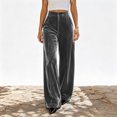 thumbnail image 5 of JUUNthy Womens Wide Leg Dress Pants, with Pockets Button High Waist Flat Front Velvet Office Business Palazzo Trousers Gray 3XL, 5 of 16