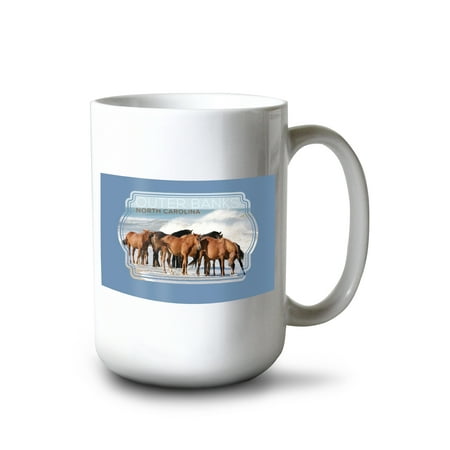 

15 fl oz Ceramic Mug Outer Banks North Carolina Horses on Beach Contour Dishwasher & Microwave Safe