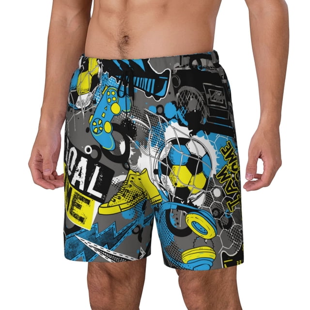 Fotbe Goal Time Traje de Baño para Hombre – Shorts de Natación de Secado Rápido con Forro y Bolsillos-3X-Large