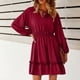 thumbnail image 5 of Vestido de mujer de color sólido sexy con mangas abullonadas y escote en V para primavera y otoño Fridja  NMB4465, 5 of 9