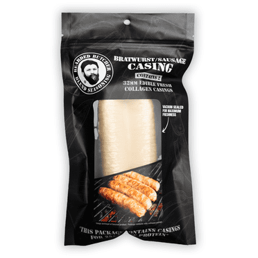 Bearded Butchers 32mm Edible Collagen Sausage Casings, 2-Pack – DIY Italian Sausage, Bratwurst & Chorizo, Holds 25 lbs of Meat
