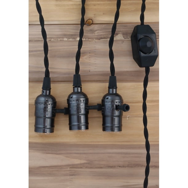 Fantado Triple Black Pearl Socket VintageStyle Pendant Light Cord w