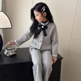 thumbnail image 2 of Traje informal elegante de otoño para niñas, traje de Tweed versión coreana, pantalones superiores e inferiores de manga larga, conjunto de 2 piezas para todas las estaciones, 2 of 5