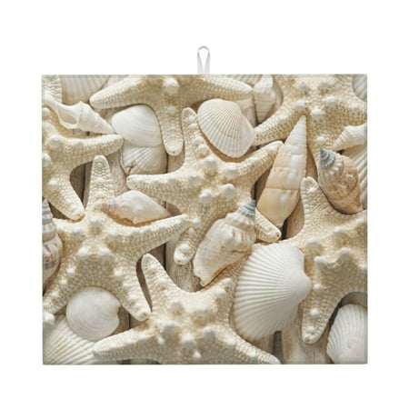 

Dish Drying Mats for Kitchen Counter Starfish and Sea Shells 16x18in Dish Drying Pad Coffee Mat with Hanging Loop Super absorbent Kitchen Counter Mat Coffee Bar Accessories
