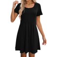 thumbnail image 2 of Tshirt Dress Women Summer Short Sleeve Round Neck A Line Front Pleated Casual Mini Dresses T Shirt Dresses for Women, 2 of 6
