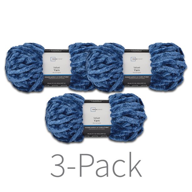 Mainstays 80 yd. Velvet Yarn, Baltic Sea, 100 Polyester, Pack Of 3