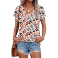 thumbnail image 2 of bnaln Womens Summer Tops Trendy Short Sleeve Tshirts Floral Boho Shirts V Neck T Shirts Elegant Flowy Tunic Tops Fashion Loose Fit Pullover Y2K Going Out Tops Holiday Tees, 2 of 4