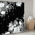 thumbnail image 2 of Black Floral Shower Curtain 72Wx84H Extra Long White Gray Blossom Roses Urban Unique Modern Simple Bathroom Decor Waterproof Fabric Home Bathtub Decor 12 Pack Plastic Hooks, 2 of 6