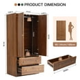 thumbnail image 6 of Wardrobe Armoire Wooden Closet with 2 Doors and 2 Drawer, Bedroom Armoire with Hanging Rod Shelf, Large Capacity Storage Wardrobe Armoire, Brown Closet Storage Cabinet, 6 of 8