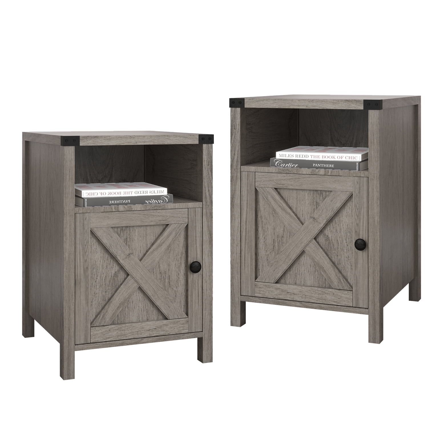 Catrimown Farmhouse End Table for Living Room Set of 2, Side Table Nightstand for Living Room Bedroom, Gray