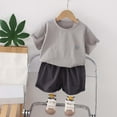 thumbnail image 3 of Baby Outfits Kids Toddler Unisex Spring Summer Short Sleeve Tshirt Shorts Outfits Toddler Girl Clothes Light Gray 4 Years-5 Years, 3 of 4