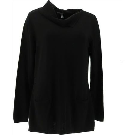 Isaac Mizrahi Split Neck Collar Sweater Pockets Black L NEW A373288 ...