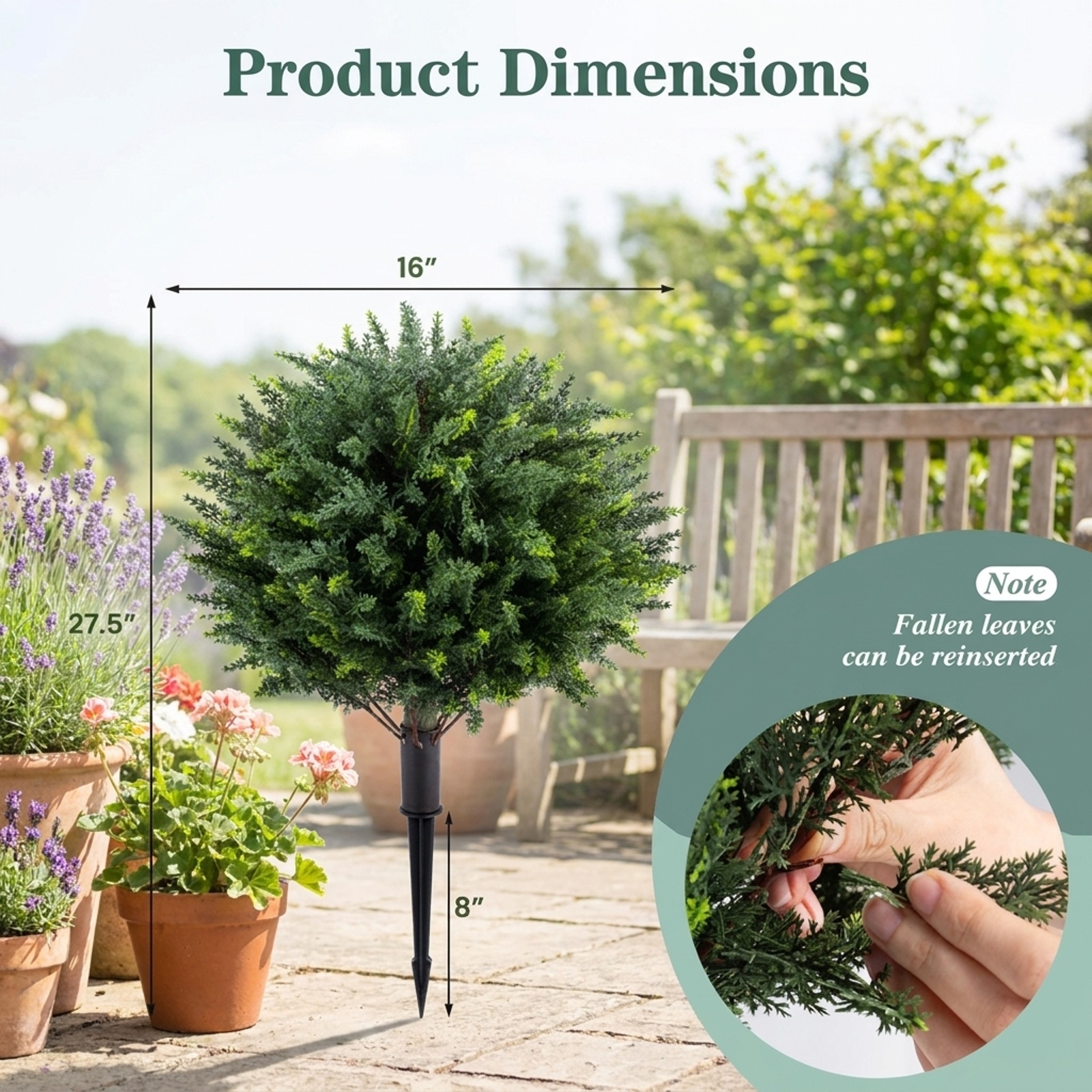 Vebreda Artificial Plant Decor, 27.5 inch Artificial Cypress Topiary Trees with Ground Spikes, Natural Evergreen Styling, Premium PE Material